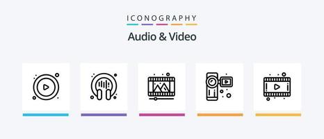 pacote de ícones de linha 5 de áudio e vídeo, incluindo . áudio. conversação. ajustamento. rádio. design de ícones criativos vetor