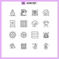 16 símbolos de sinais de contorno universal do site de disco de nuvem cd laptop elementos de design de vetores editáveis