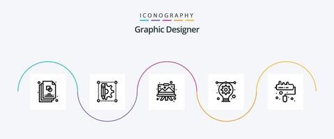 pacote de ícones da linha 5 do designer gráfico, incluindo pincel. projetando. projetando. lâmpada. quadro vetor