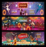 palhaço de show de circo, animais, mágico e acrobatas vetor