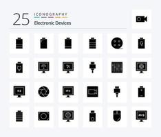 dispositivos 25 pacote de ícones de glifos sólidos, incluindo música. dispositivos. inteligente. controles. armazenar vetor