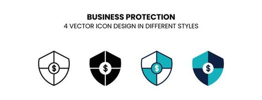 ícone de proteção de negócios em contorno, linha fina, estilo sólido, preenchido e plano. ilustração vetorial de dois designs de ícones vetoriais de proteção de negócios coloridos e pretos pode ser usado para dispositivos móveis, interface do usuário, web vetor