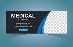 modelo de design de banner web médica com fundo preto. design de capa médica de mídia social. vetor