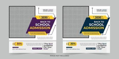 post de mídia social de marketing digital de admissão escolar, vendas de anúncios de promoção de banner da web e design de modelo de vetor de banner de desconto.
