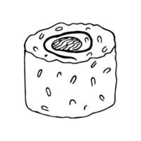 rolo de uramaki de sushi japonês desenhado à mão. ilustração de doodle de comida asiática. Sushi Bar vetor