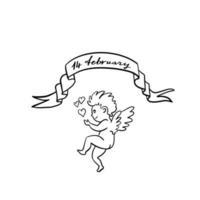 cupido voador ou amur com arco e flecha. bebê alado deus do amor eros. esboço de tinta doodle linear desenhado à mão. ilustração vetorial isolada. vetor
