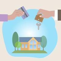 agente imobiliário dando a chave para um novo dono de casa vetor