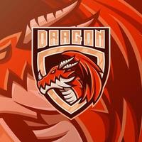 design de vetor de logotipo de mascote de dragão vermelho alado