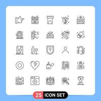 25 ícones criativos, sinais e símbolos modernos da cesta de finanças, castelo, flor rosa, elementos de design de vetores editáveis