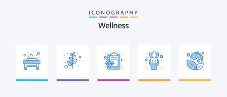 pacote de ícones azul 5 de bem-estar, incluindo yin. símbolo. saúde. bem estar. saudável. design de ícones criativos vetor