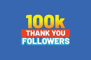 obrigado design de 100 mil seguidores com fundo azul vetor