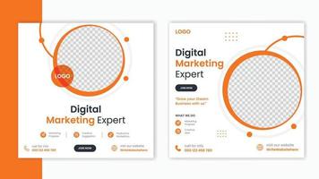 modelo de design de postagem de mídia social laranja corporativa, layout de design de postagem de marketing de negócios, pacote de postagem de perfil da empresa vetor