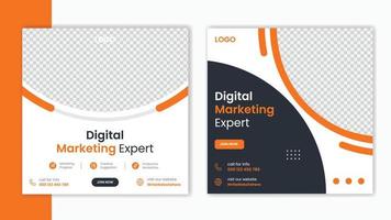 modelo de design de postagem de mídia social laranja corporativa, layout de design de postagem de marketing de negócios, pacote de postagem de perfil da empresa vetor