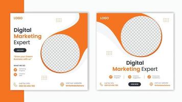 modelo de design de postagem de mídia social laranja corporativa, layout de design de postagem de marketing de negócios, pacote de postagem de perfil da empresa vetor