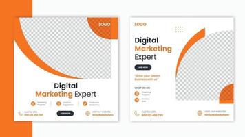 modelo de design de postagem de mídia social laranja corporativa, layout de design de postagem de marketing de negócios, pacote de postagem de perfil da empresa vetor