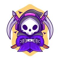 jogos bonitos do ceifador com ilustração do ícone do vetor dos desenhos animados da foice. conceito de ícone de jogos de halloween isolado vetor premium. estilo cartoon plana