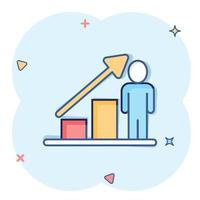 pessoas com ícone de seta de crescimento em estilo cômico. ilustração em vetor estratégia de trabalho dos desenhos animados no fundo branco isolado. conceito de negócio de efeito de respingo de treinamento de escritório.