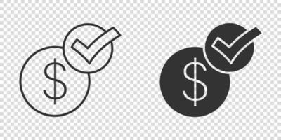 ícone de marca de seleção de moeda em estilo simples. ilustração em vetor aprovação de dinheiro em fundo branco isolado. confirme o conceito de negócio.
