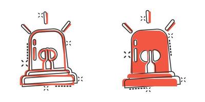 ícone de alarme de emergência em estilo cômico. ilustração em vetor lâmpada alerta dos desenhos animados no fundo isolado. conceito de negócio de sinal de efeito de respingo de urgência policial.