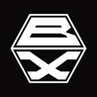 monograma do logotipo bx com modelo de design em forma de hexágono para cima e para baixo vetor