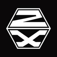 monograma do logotipo zx com modelo de design em forma de hexágono para cima e para baixo vetor