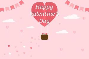 ilustração vetorial balão de coração no céu rosa com nuvens e dispersão conceito de celebração do dia dos namorados mini coração vetor