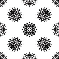 flor mandala preto e branco sem costura padrão. mão desenhada textura étnica. ilustração vetorial em tons monocromáticos. vetor