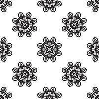 flor mandala arte preto e branco sem costura padrão. fundo retrô monocromático inspirado na arte tradicional vetor