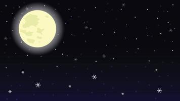 queda de neve de inverno à meia-noite com a lua e as estrelas no fundo do vetor do céu