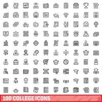 conjunto de 100 ícones de faculdade, estilo de contorno vetor
