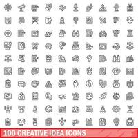 Conjunto de 100 ícones de ideias criativas, estilo de estrutura de tópicos vetor