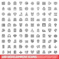conjunto de 100 ícones de desenvolvimento, estilo de estrutura de tópicos vetor