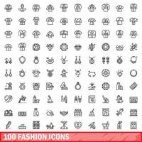 conjunto de 100 ícones de moda, estilo de contorno vetor