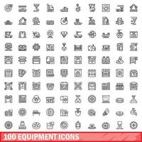conjunto de 100 ícones de equipamentos, estilo de estrutura de tópicos vetor