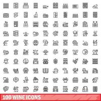 Conjunto de 100 ícones de vinho, estilo de estrutura de tópicos vetor