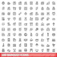 conjunto de 100 ícones de banquete, estilo de estrutura de tópicos vetor