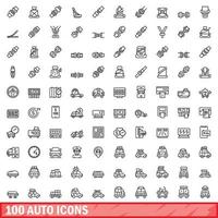 Conjunto de 100 ícones automáticos, estilo de contorno vetor