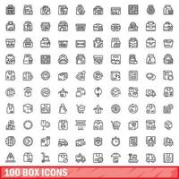 Conjunto de 100 ícones de caixa, estilo de estrutura de tópicos vetor