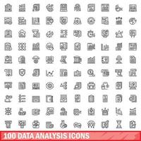 Conjunto de 100 ícones de análise de dados, estilo de estrutura de tópicos vetor