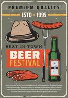 cartaz retrô de vetor de festival de cerveja e salsichas