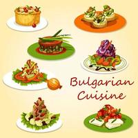 cozinha búlgara saladas de carne e legumes, lanches vetor