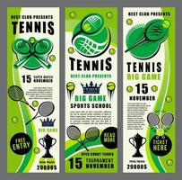 raquete, bola e banners de troféu de tênis vetor