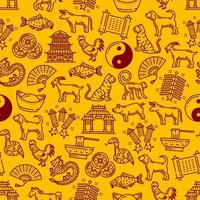 padrão de animais e símbolos do horóscopo chinês vetor