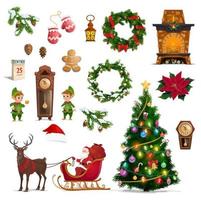 ícones de férias de inverno de natal com presentes de papai noel vetor