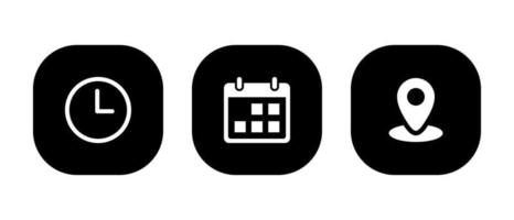 vetor de ícone de hora, data e endereço isolado em fundo quadrado
