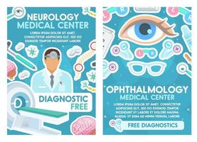 cartaz médico de médicos de neurologia e oftalmologia vetor