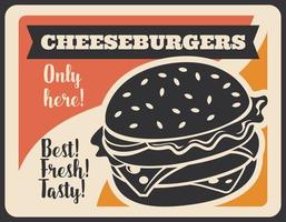 pôster retrô de fast-food de silhueta de cheeseburger vetor