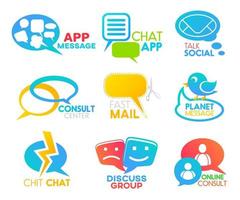 bolha de bate-papo, mídia social, ícones de aplicativos de fala vetor