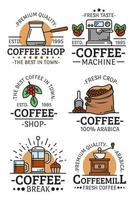 xícaras de café e ícones vetoriais de feijão vetor