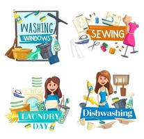 lavar janela, limpar, costurar, serviço de lavanderia vetor